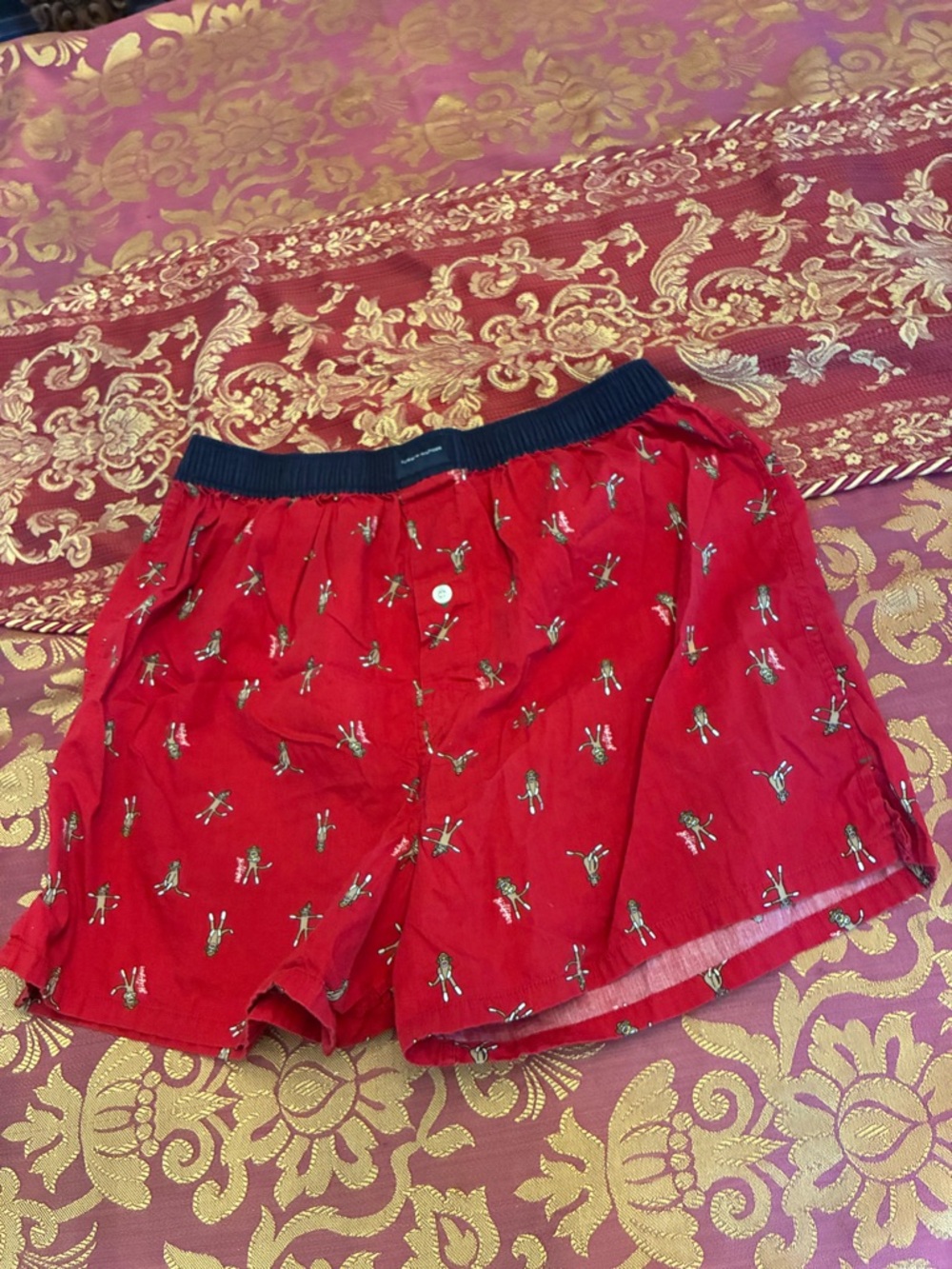 Tommy Hilfiger Red Embroidered Athletic Shorts with Black Waistband